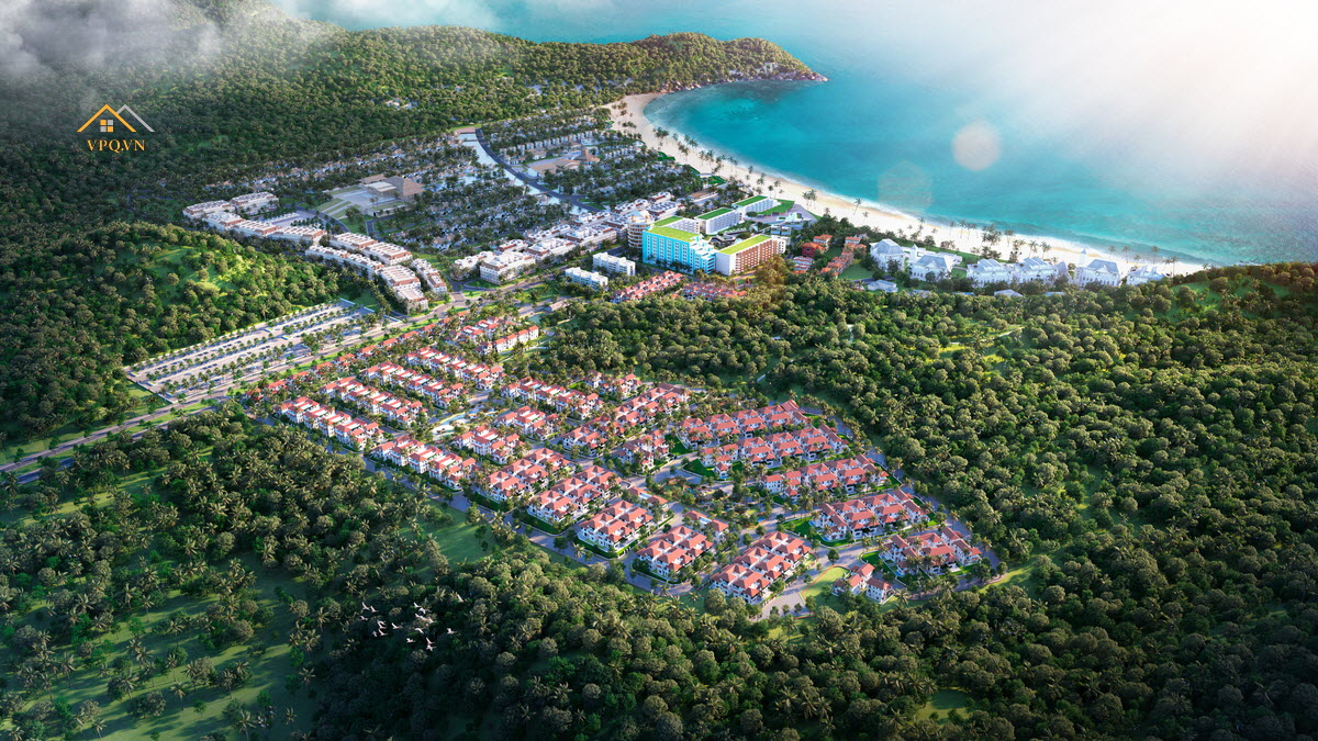 Phối cảnh tổng thể dự án biệt thự Sun Tropical Village Phú Quốc hướng ra biển bãi Kem